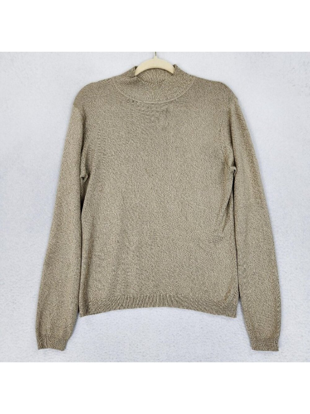 Barry Bricken Sweater Womens Medium Beige Tan 100% Silk Mock Neck Knit Pullover